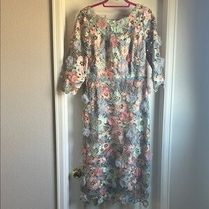 Pastel Floral Lace Midi Dress